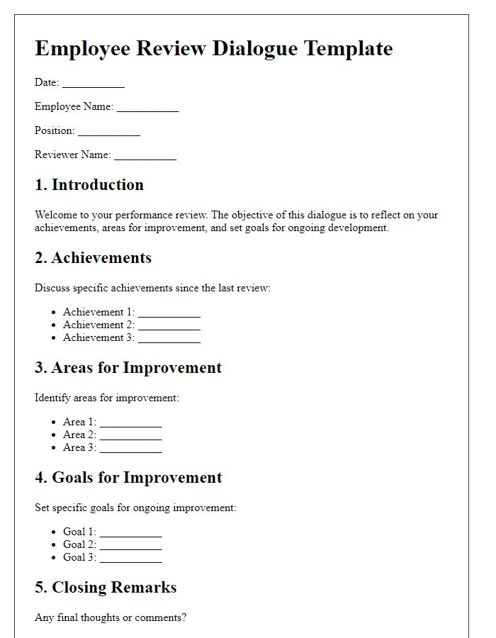 Letter template of employee review dialogue for ongoing improvement