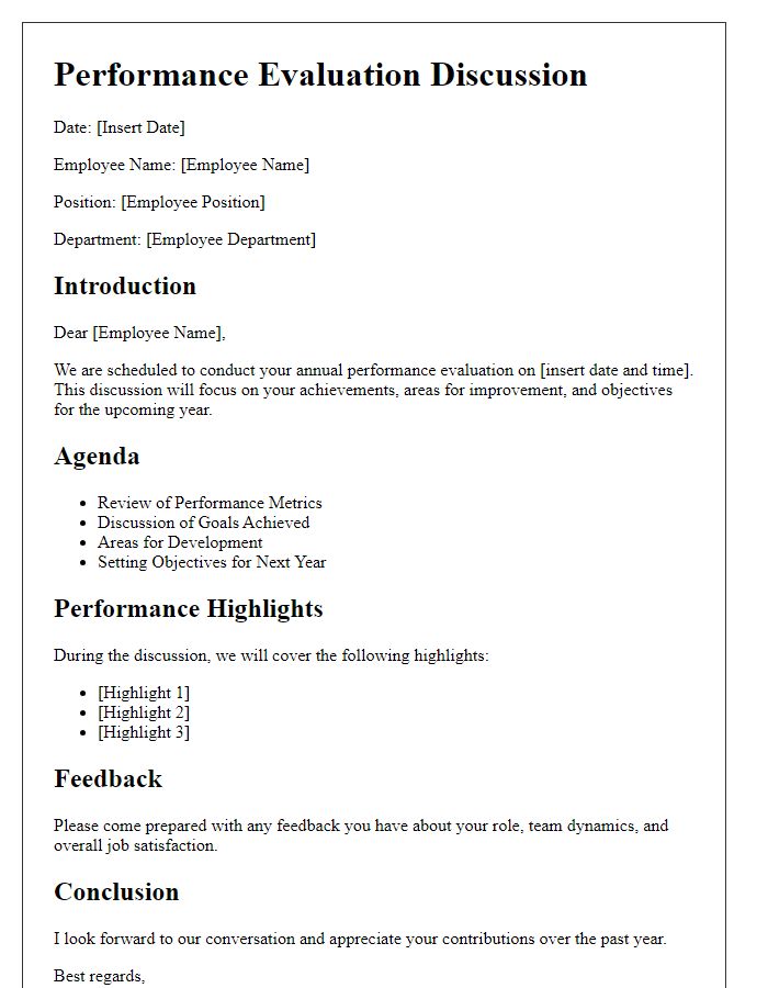 Letter template of performance evaluation discussion for annual reviews