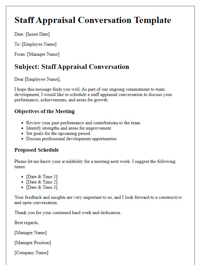 Letter template of staff appraisal conversation for team development