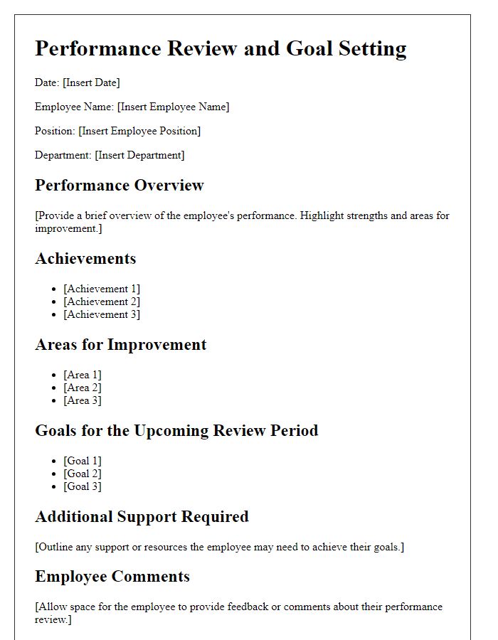 Letter template of work performance review for goal setting