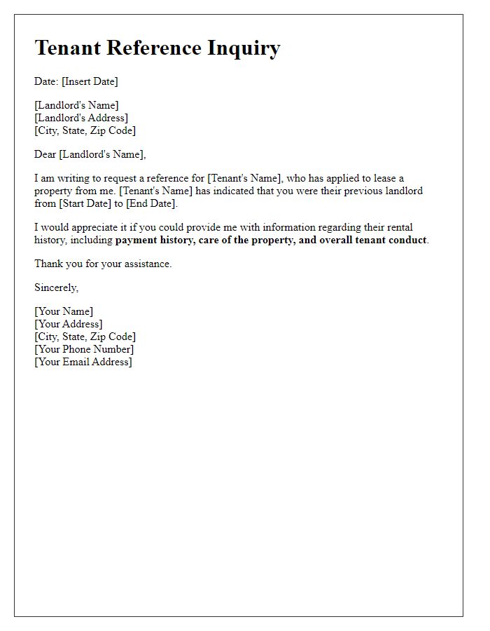 Letter template of concise tenant reference inquiry for lease application.