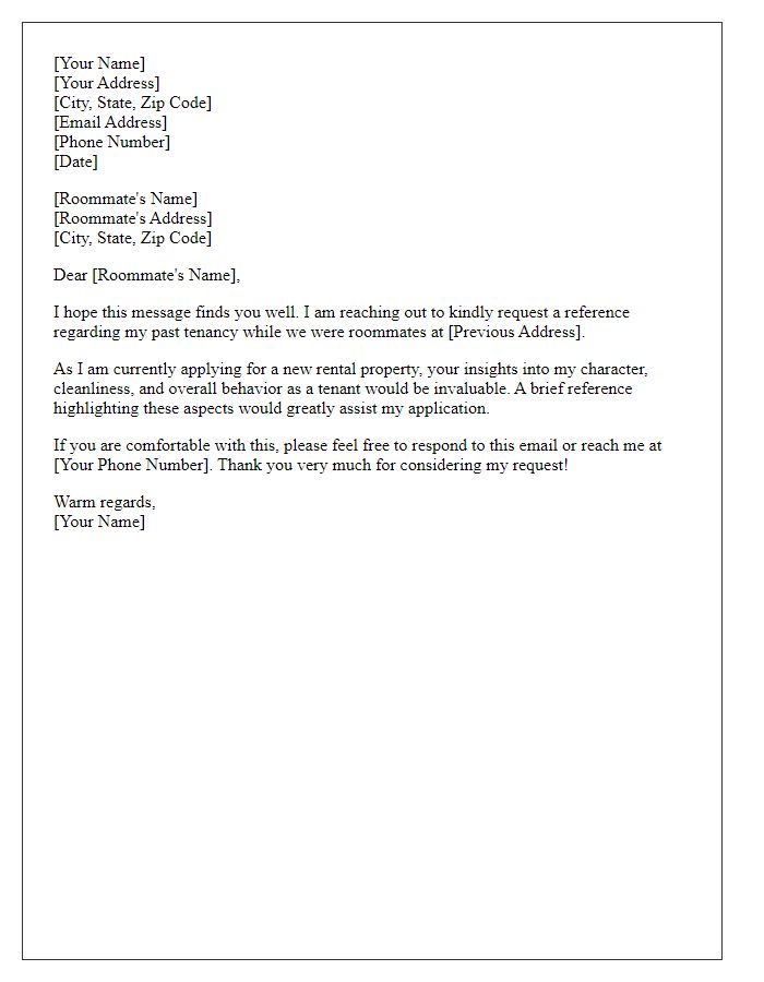 Letter template of courteous request for tenant reference from past roommates.