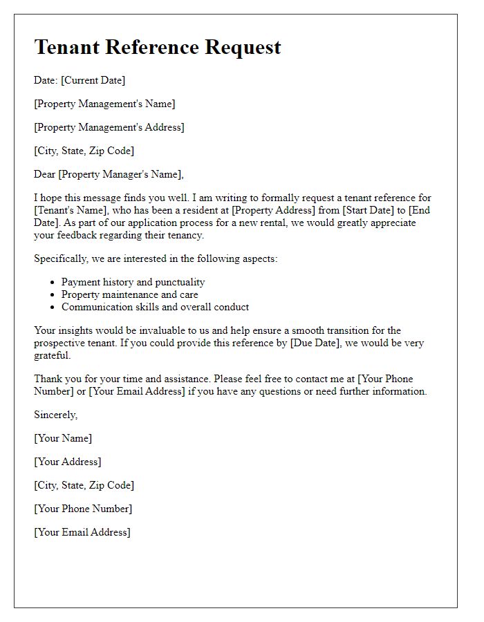 Letter template of formal tenant reference request for property management.