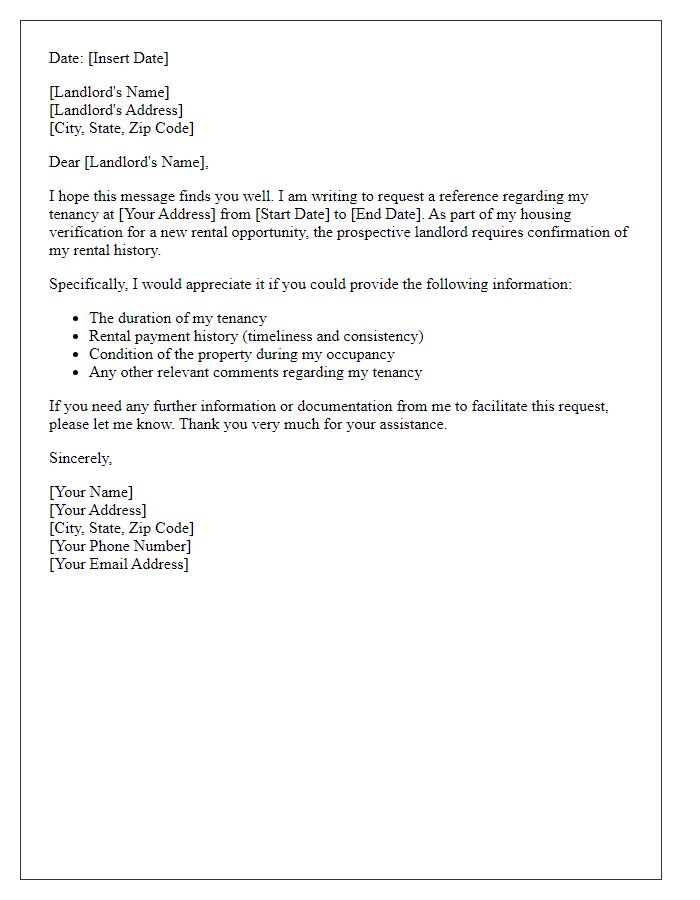 Letter template of professional tenant reference request for housing verification.