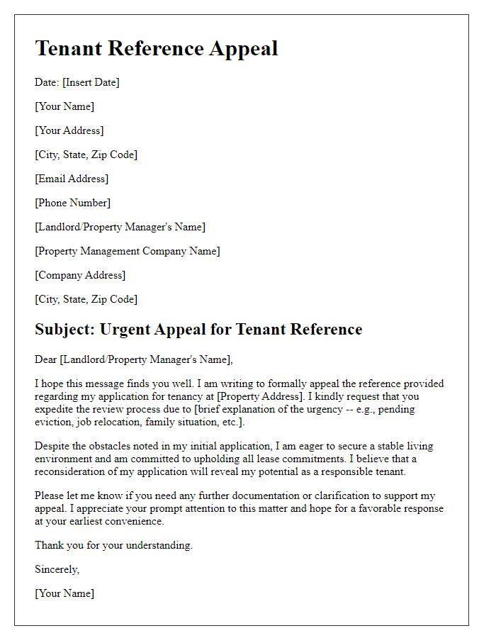 Letter template of urgent tenant reference appeal for expedited process.