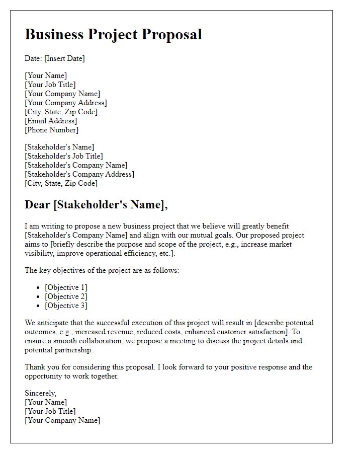 Letter template of business project proposal for stakeholders