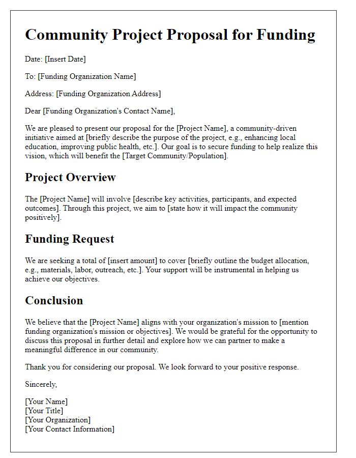 Letter template of community project proposal for funding