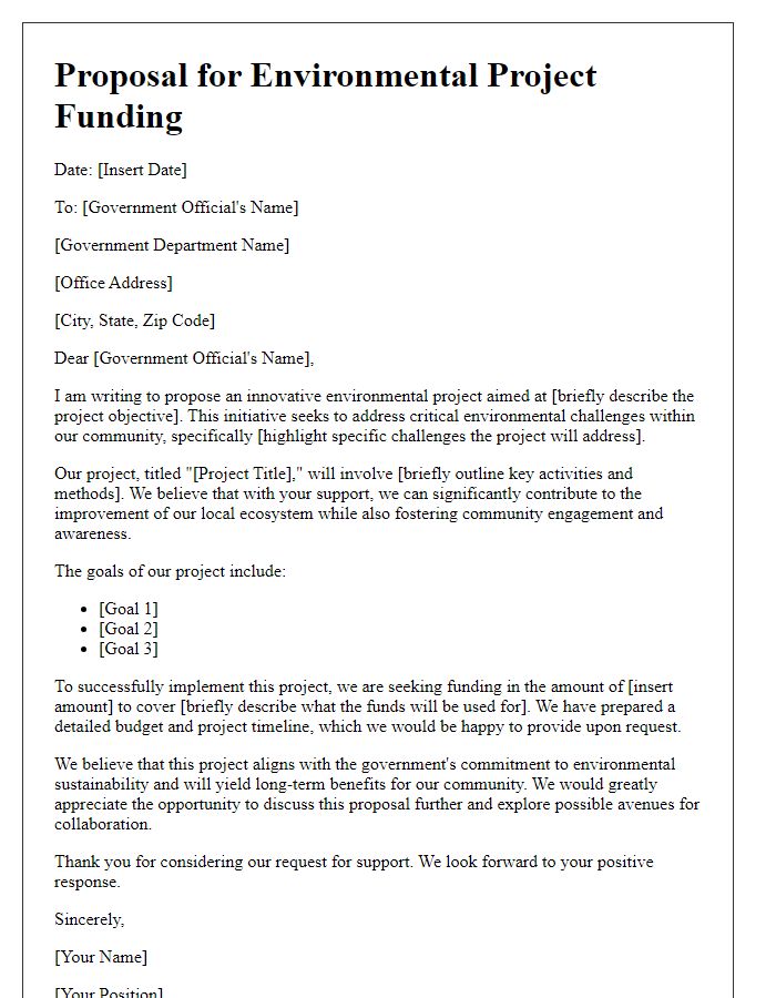 Letter template of environmental project proposal for government support