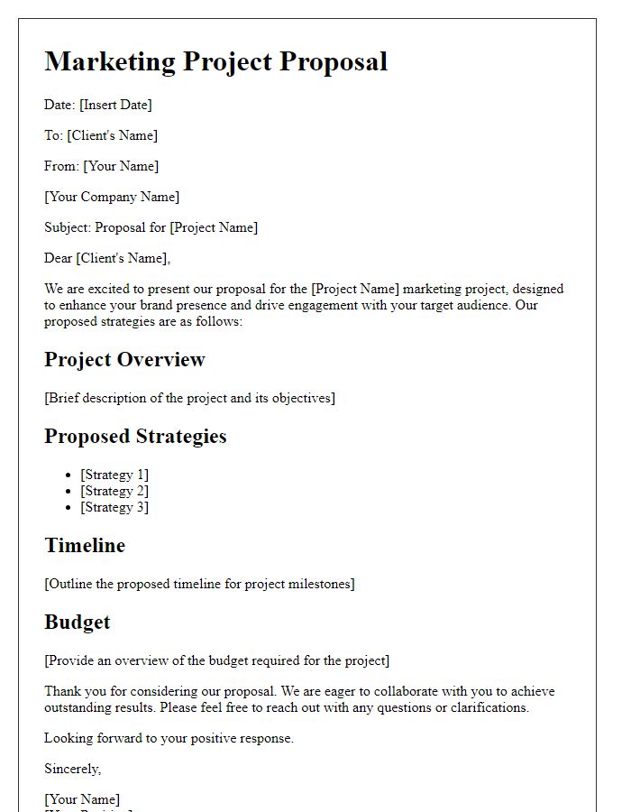 Letter template of marketing project proposal for client presentation