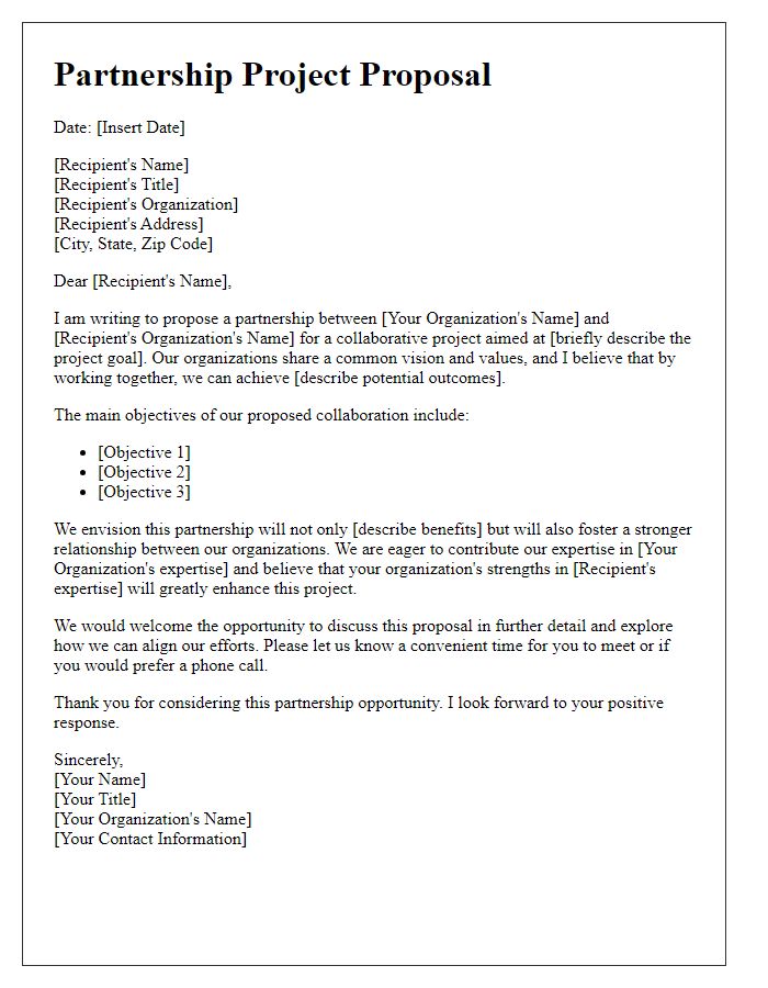 Letter template of partnership project proposal for collaboration