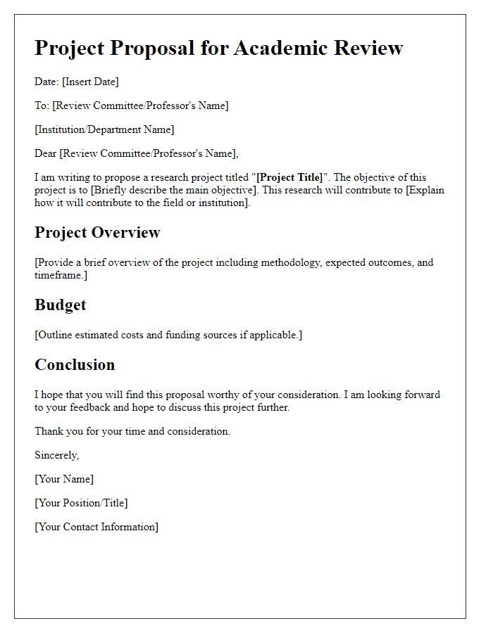 Letter template of project proposal for academic review