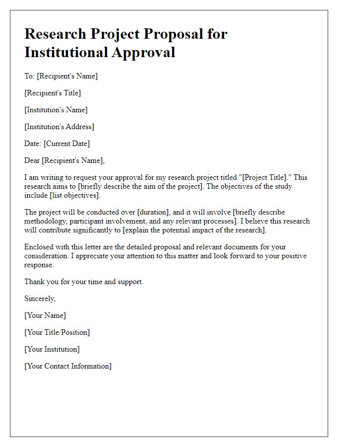 Letter template of research project proposal for institutional approval