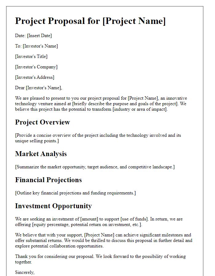 Letter template of technology project proposal for investment