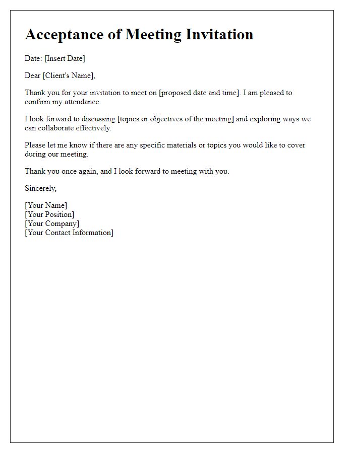 Letter template of acceptance for a client meeting