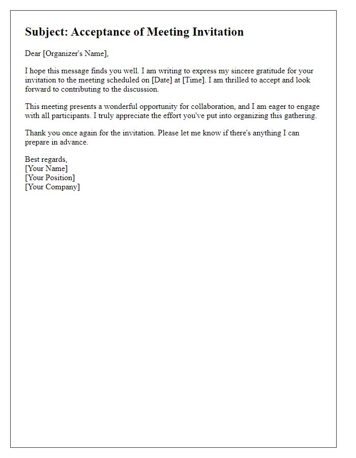 Letter template of acceptance for meeting invitation with enthusiasm