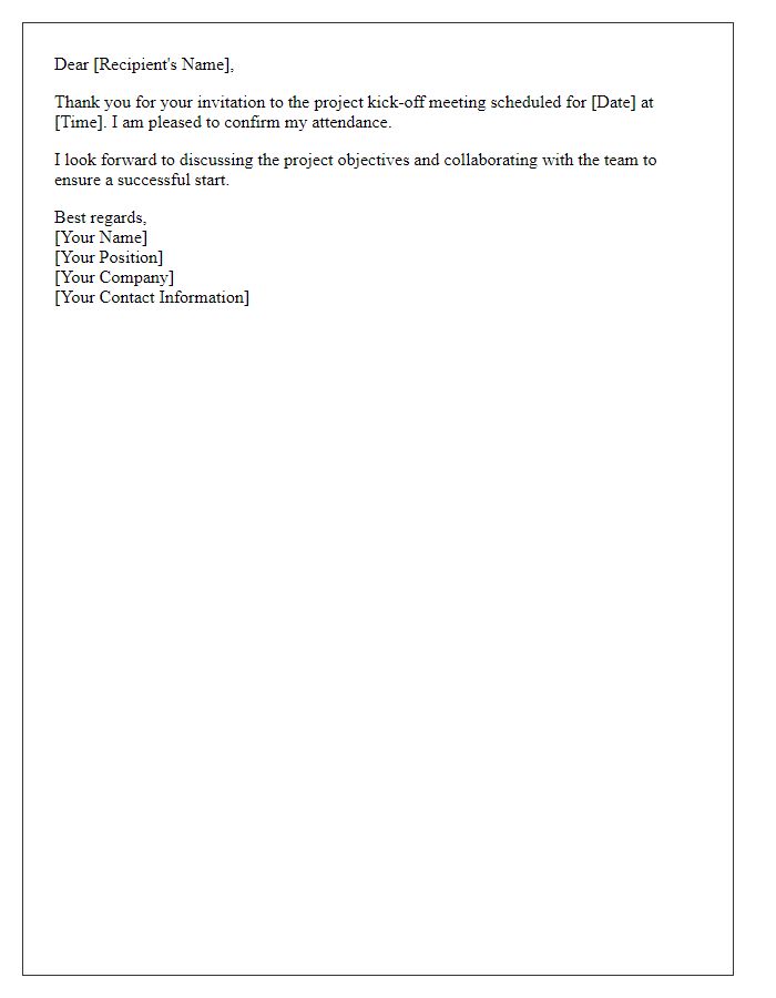 Letter template of acceptance for a project kick-off meeting