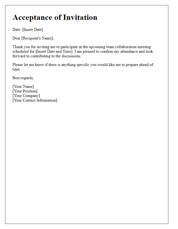 Letter template of acceptance for a team collaboration meeting