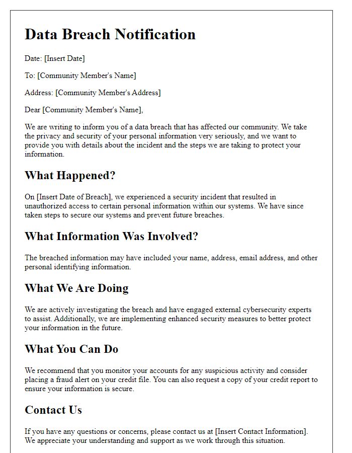 Letter template of Data Breach Notification for Community Awareness