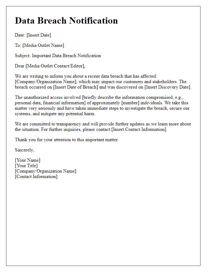 Letter template of Data Breach Notification for Media Outreach