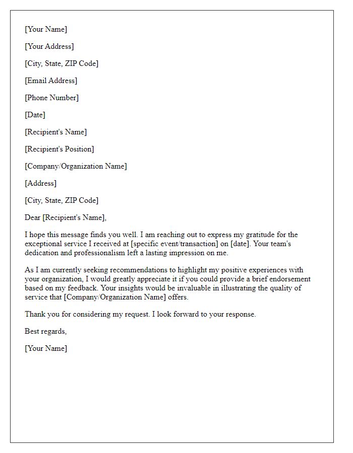 Letter template of asking for recommendations based on service feedback