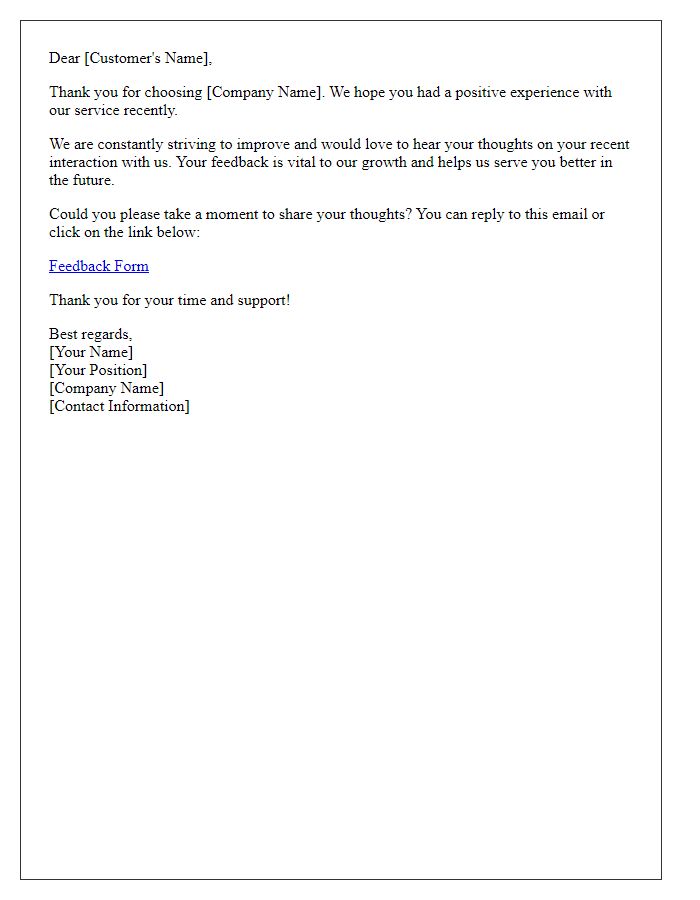 Letter template of asking for thoughts on recent service interaction