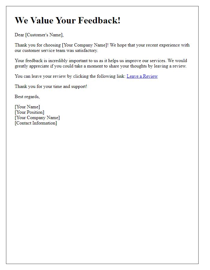 Letter template of inviting reviews on customer service