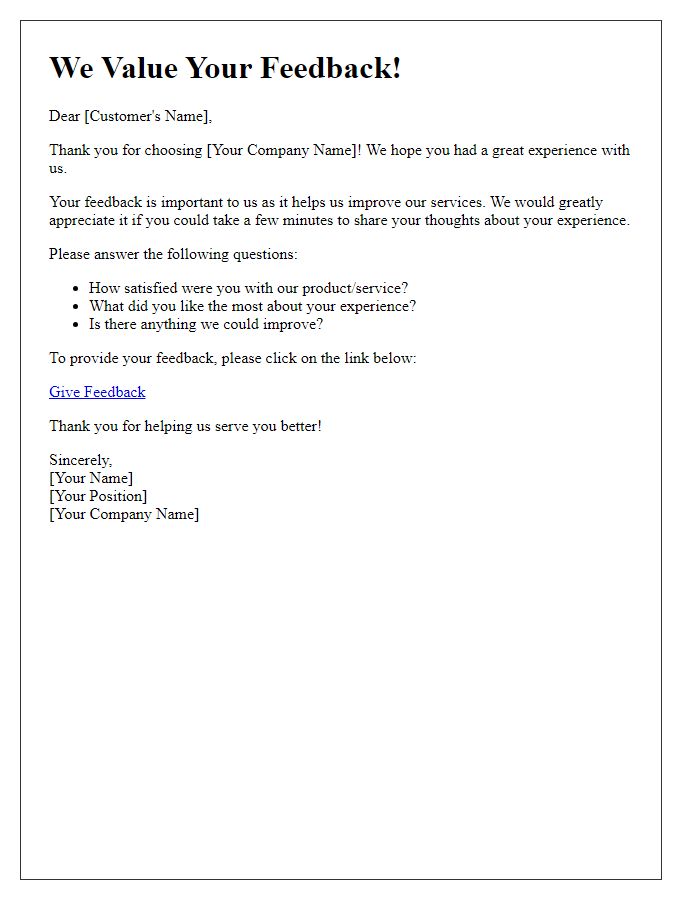 Letter template of seeking customer experience feedback