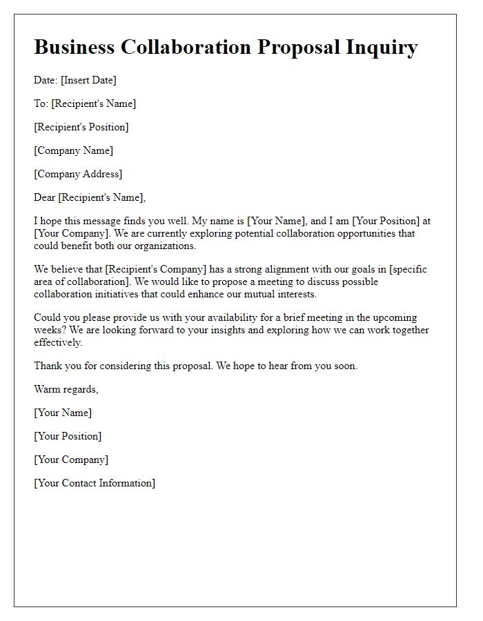 Letter template of business inquiry request for collaboration proposals