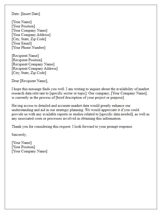 Letter template of business inquiry request for market research data