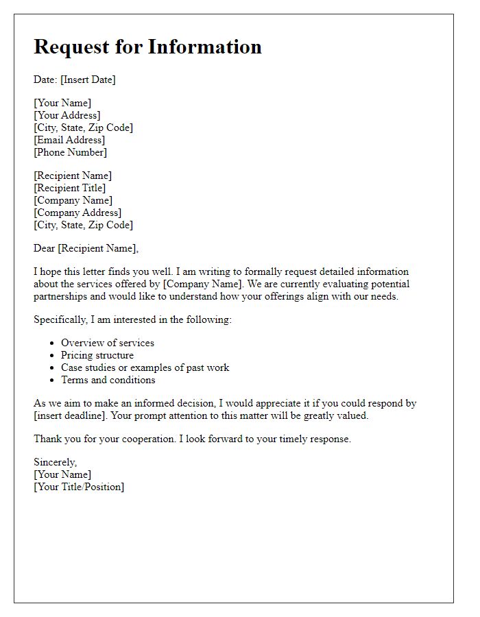 Letter template of demand for information about your services.