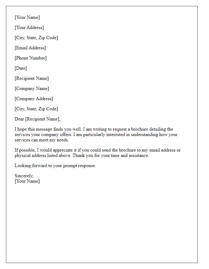 Letter template of request for a brochure of services provided.