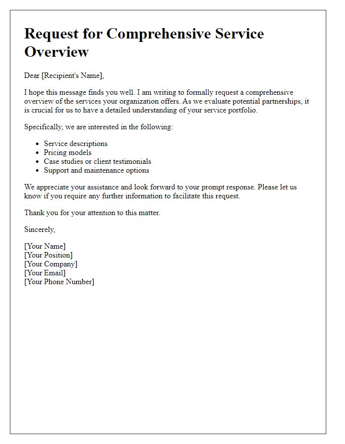 Letter template of request for a comprehensive service overview.