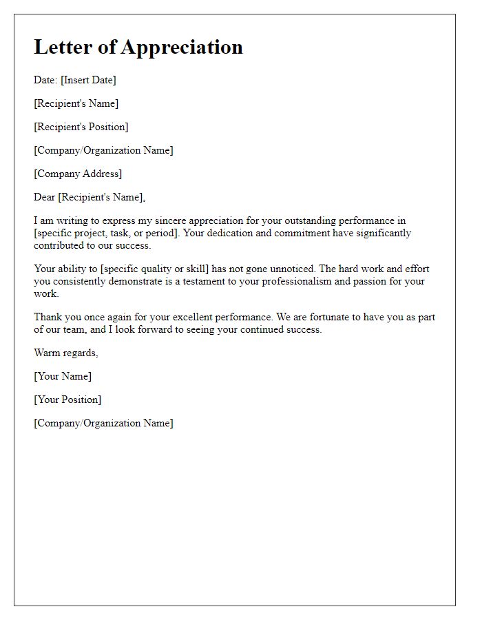 Letter template of appreciation for excellent performance