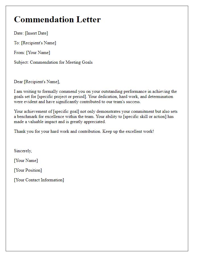 Letter template of commendation for meeting goals