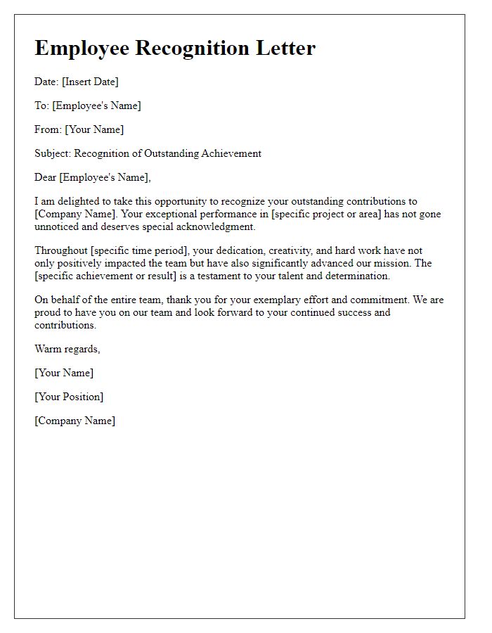 Letter template of recognition for outstanding employee achievement