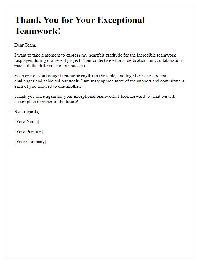 Letter template of thanks for exceptional teamwork