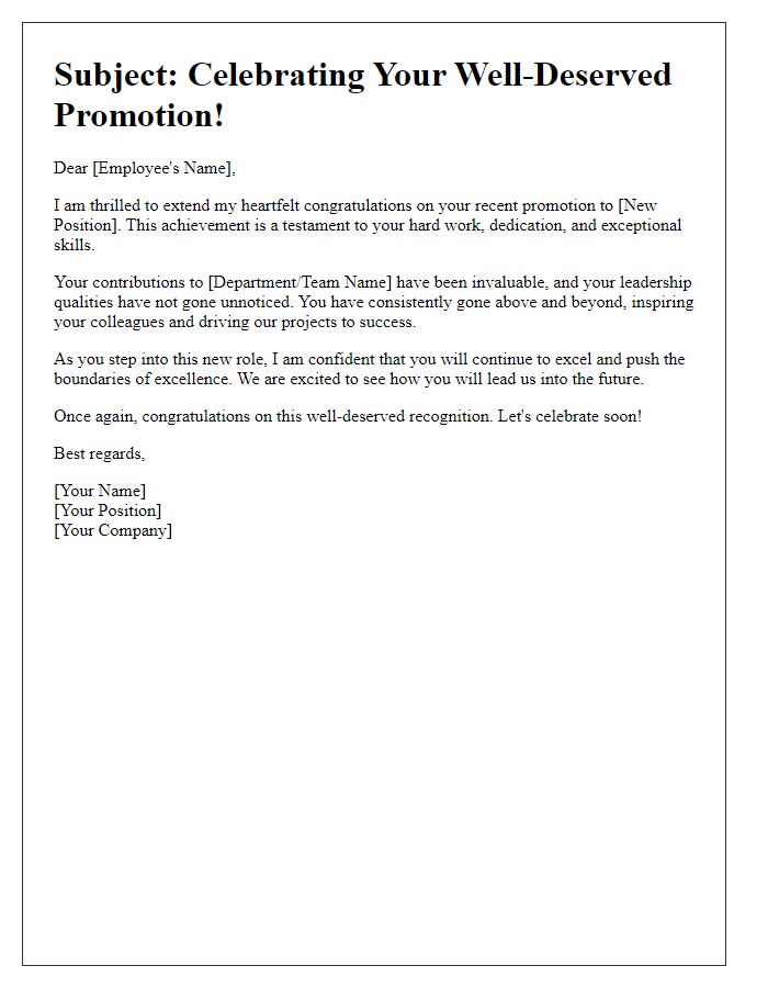 Letter template of professional accolades on your promotion success.