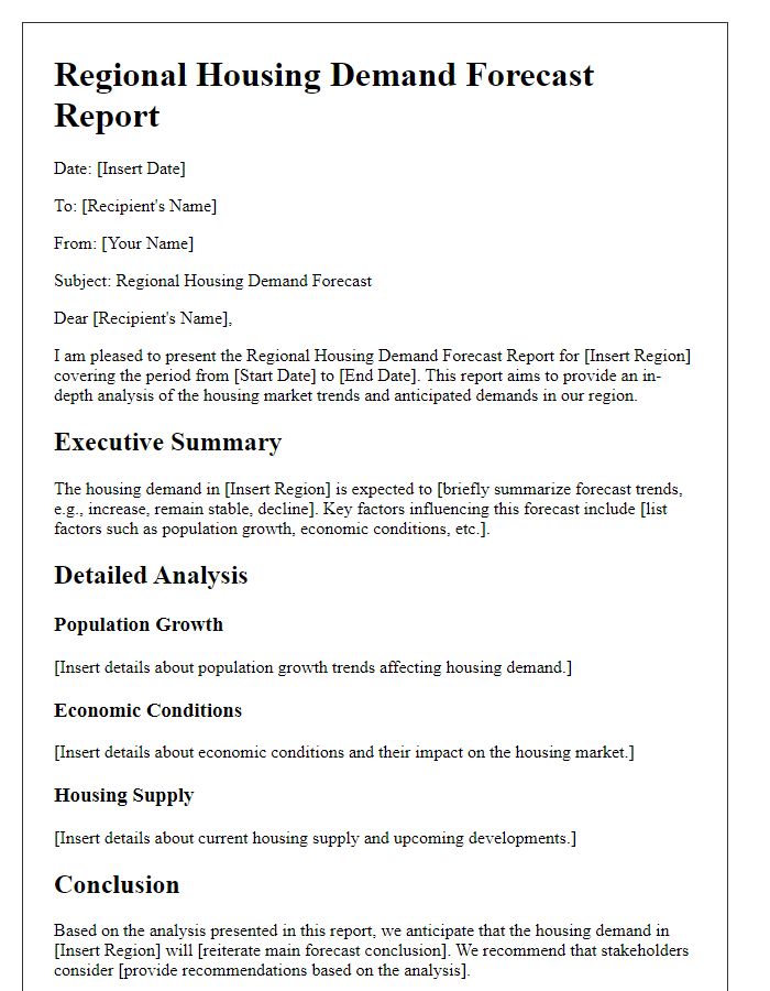 Letter template of regional housing demand forecast report