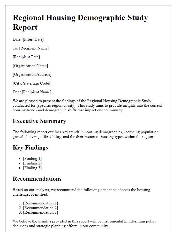 Letter template of regional housing demographic study report