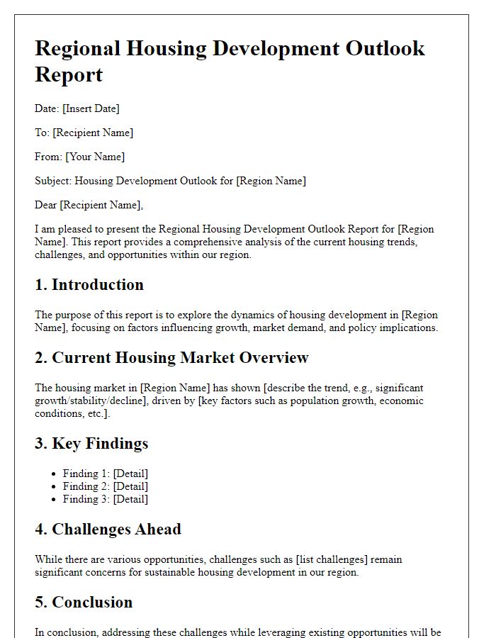 Letter template of regional housing development outlook report