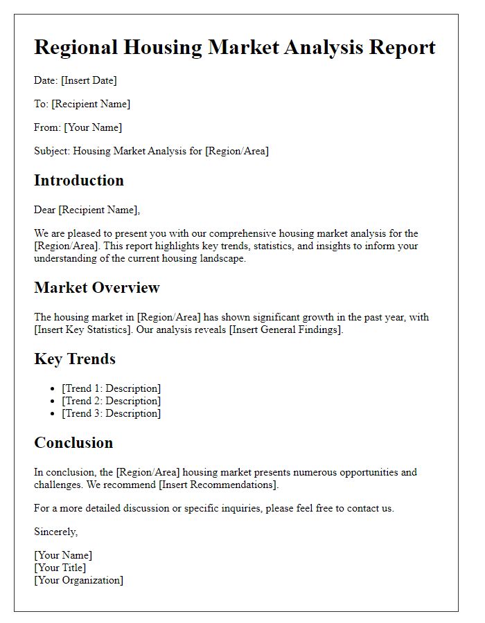 Letter template of regional housing market analysis report