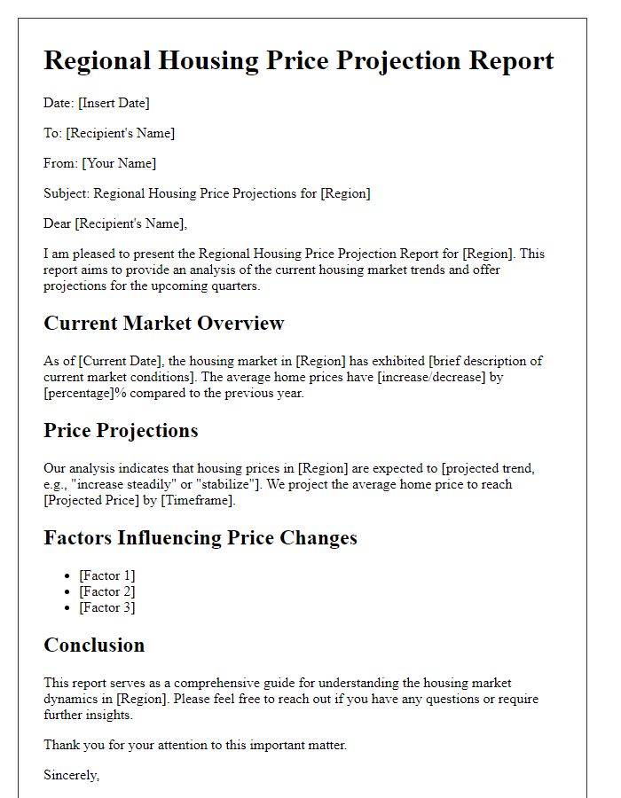 Letter template of regional housing price projection report