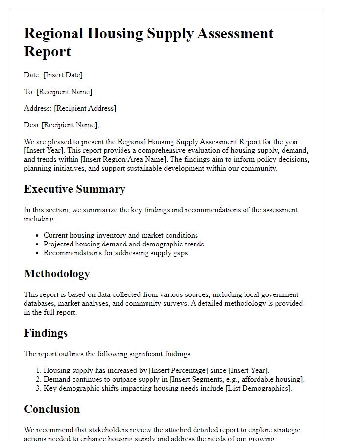 Letter template of regional housing supply assessment report