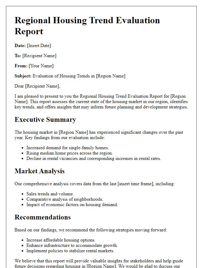 Letter template of regional housing trend evaluation report