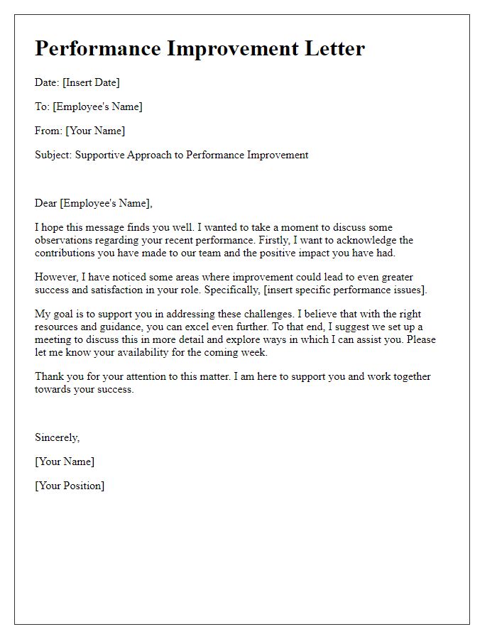 Letter template of addressing performance issues with a supportive approach.