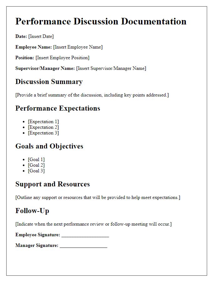 Letter template of documenting performance-related discussions and expectations.