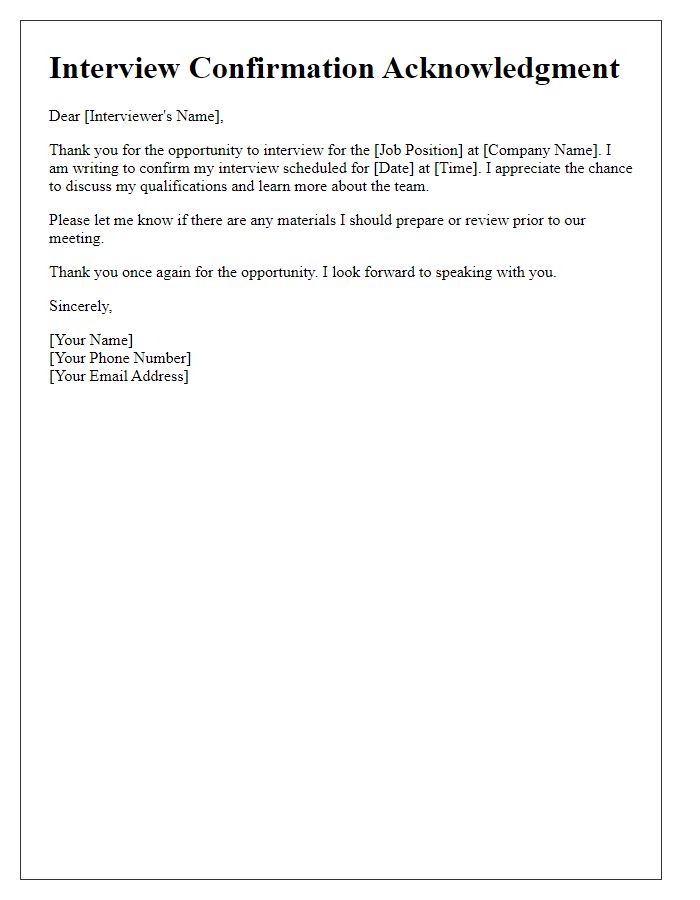 Letter template of acknowledgment for interview confirmation