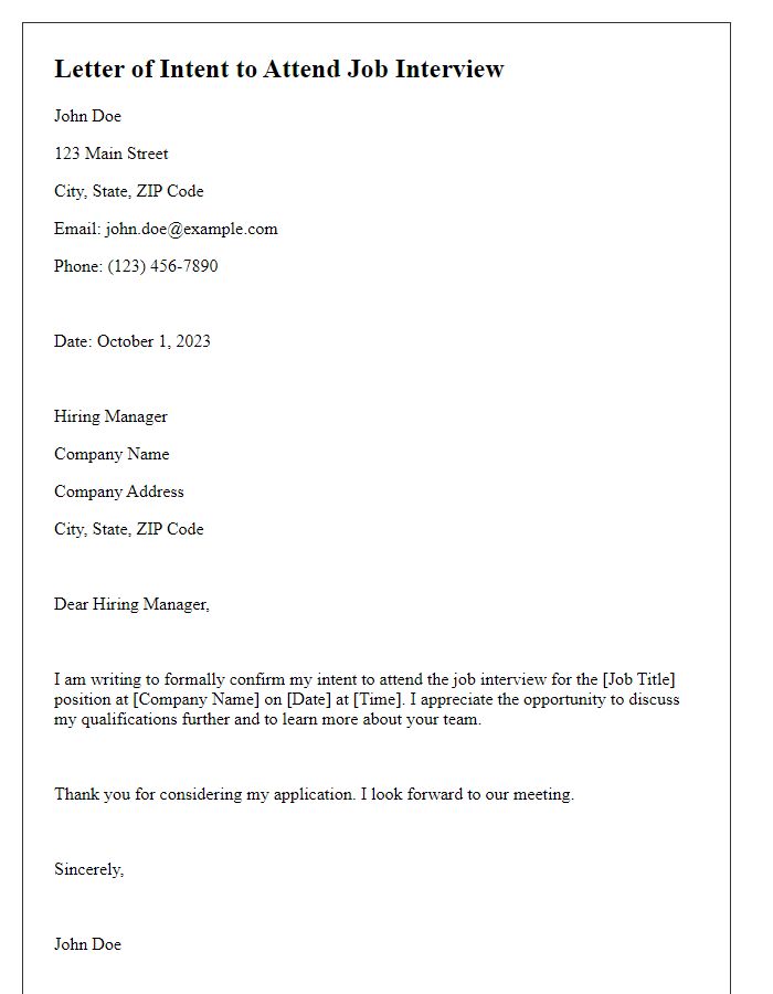 Letter template of intent to attend job interview