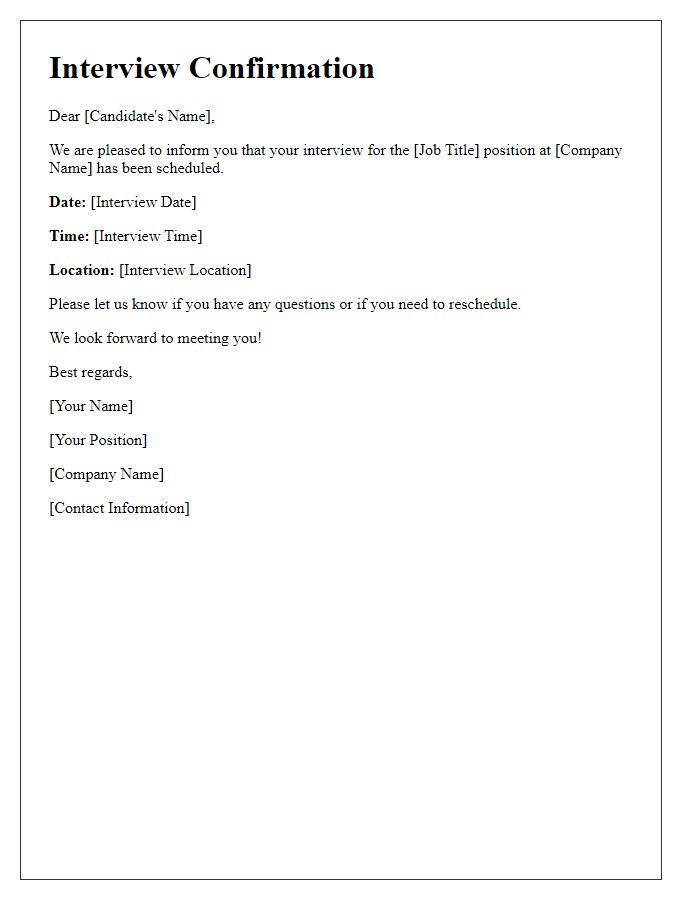 Letter template of notification for interview confirmation