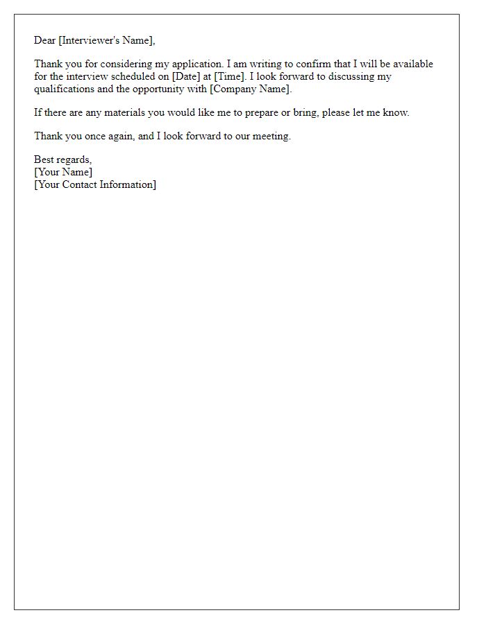 Letter template of reply to confirm interview schedule